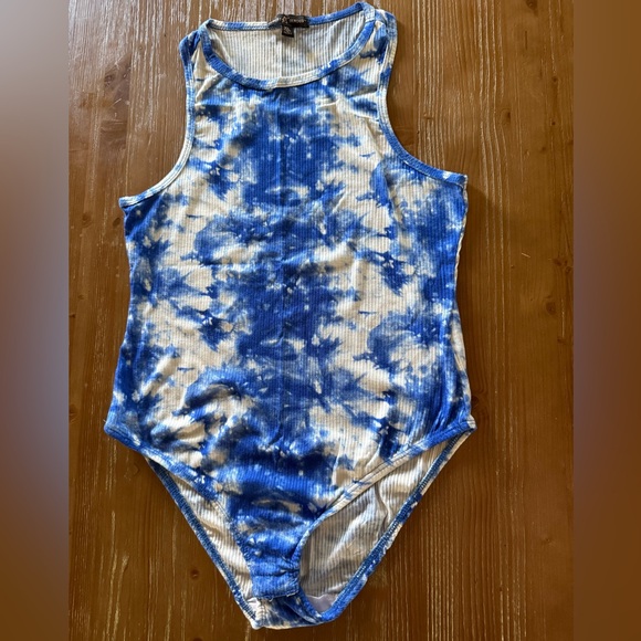 Almost Famous Blue and White Tie-Dye Bodysuit - Picture 1 of 5